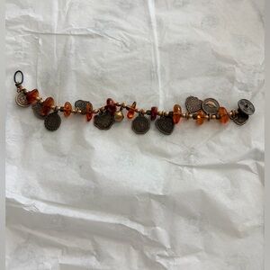 Vintage 90’s Hong Kong Chinese Charm Bracelet Amber Glass